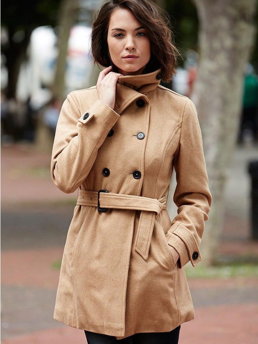Aritzia Babaton Belted Double-Breasted Cashmere Wool-Blend Coat - Tan